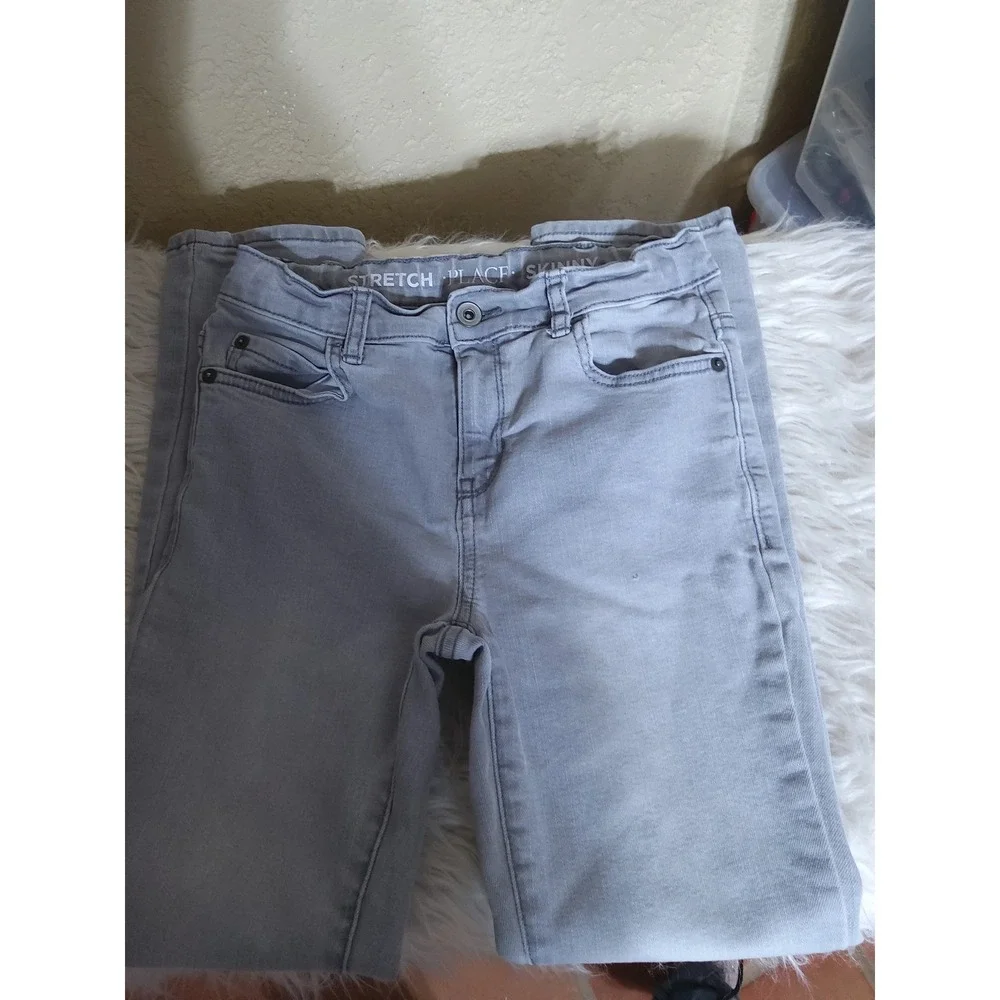 The Childrens Place Boys Skinny Stretch Jeans Gray Size 10 Adjustable Waist
